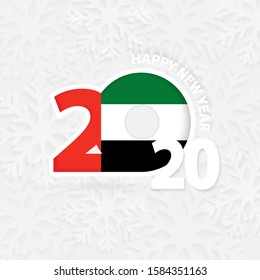 Happy New Year 2020 for United Arab Emirates on snowflake background. Greeting UAE with new 2020 year.