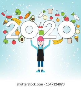 Happy New Year 2020 with various kind of vegetable for happy healthy.