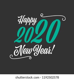 Happy New Year 2020 vector sign on the black background
