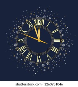 Happy New Year 2020, vector illustration Christmas background with clock showing year