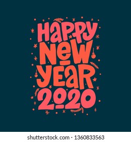 Happy New Year 2020 vector lettering clip art isolated on dark background. Handwritten poster or greeting card. New Year typography. 