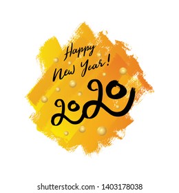 Happy new year 2020 vector illustration. Golden grunge ink brush strokes. Vector illustration is isolated on white background. EPS10