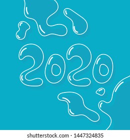Happy new year 2020. Vector flowing background with transparent liquid.