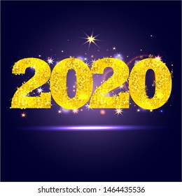 happy new year 2020 ,vector illustration,Golden confetti, glowing