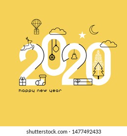 Happy New Year 2020. Vector illustration concept for background, greeting card. Website, mobile website and social media banner. Party invitation card and other marketing material.

