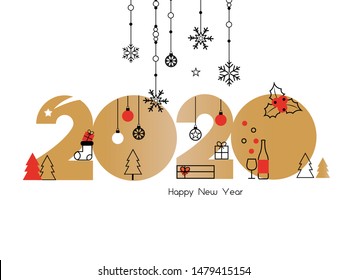 Happy New Year 2020. Vector illustration concept for background, greeting card. Website, mobile website and social media banner. Party invitation card and other marketing material.
