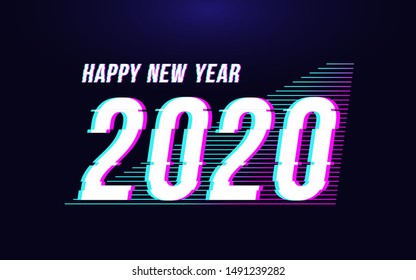 happy new year 2020 vector illustration in glitch style. futuristic distortion vector illustration for banner poster greeting card and flyer.