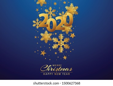 Happy new year 2020 vector background With golden snowflakes and stars