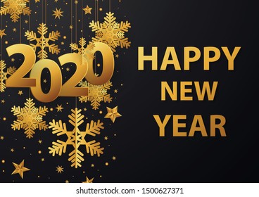 Happy new year 2020 vector background With golden snowflakes and stars