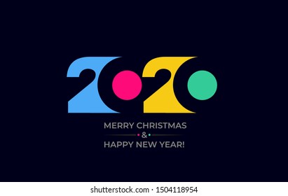 Happy new year 2020 vector background. Cover of card for 2020. Vector illustration. Isolated on black background.