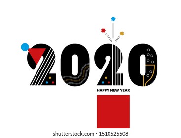 Happy New Year 2020 - vector template for a poster, banner, postcard, cover on the site, created by simple geometric figures. In the modern  style of abstract art.