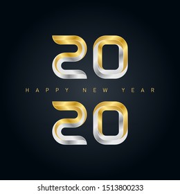 Happy new year 2020 vector background with 3d gold and silver letters. Vector brochure design template. Cover of diary with wishes. 20 20 holiday greeting card.