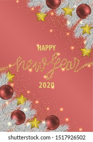 Happy New Year 2020 Vector Pink Greeting Card