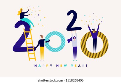Happy new year 2020 vector illustration with funny characters