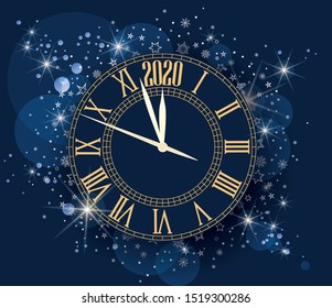 Happy New Year 2020, vector illustration Christmas background with clock showing year