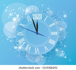 Happy New Year 2020, vector illustration Christmas background with clock showing year