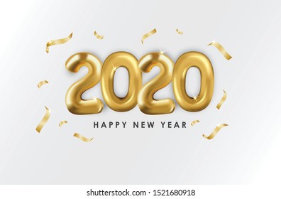 Happy New Year 2020. Vector realistic 2020 balloons in 3D style in gold color. can be used for calendar design, greeting cards, banners, posters, headlines and so on
