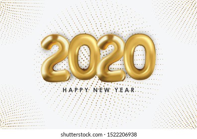 Happy New Year 2020. Vector realistic 2020 balloons in 3D style in gold color. can be used for calendar design, greeting cards, banners, posters, headlines and so on
