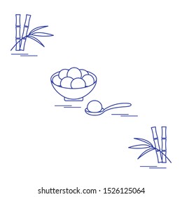 Happy new year 2020. Vector illustration with Chinese holiday treats Tangyuan. Traditional Chinese sweet served at festivals, Chinese New Year. Culture of  China. Design for poster, fabric, print.