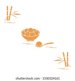 Happy new year 2020. Vector illustration with Chinese holiday treats Tangyuan. Traditional Chinese sweet served at festivals, Chinese New Year. Culture of  China. Design for poster, fabric, print.