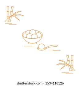 Happy new year 2020. Vector illustration with Chinese holiday treats Tangyuan. Traditional Chinese sweet served at festivals, Chinese New Year. Culture of  China. Design for poster, fabric, print.