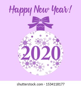 Happy New Year 2020. Vector winter illustration with Christmas ball decorated with snowflakes. Festive background. Design for banner, poster, print.