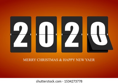 Happy New Year 2020 Vector Mechanical Flip Clock Design In The Process Of The Flip. Happy New Year Card