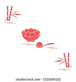 Happy new year 2020. Vector illustration with Chinese holiday treats Tangyuan. Traditional Chinese sweet served at festivals, Chinese New Year. Culture of  China. Design for poster, fabric, print.