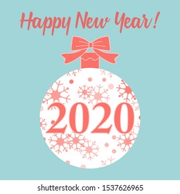Happy New Year 2020. Vector winter illustration with Christmas ball decorated with snowflakes. Festive background. Design for banner, poster, print.