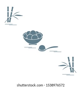 Happy new year 2020. Vector illustration with Chinese holiday treats Tangyuan. Traditional Chinese sweet served at festivals, Chinese New Year. Culture of  China. Design for poster, fabric, print.