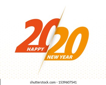 Happy New Year 2020, vector greeting illustration 2020 orange text design. Vector illustration. 