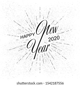  Happy  New Year 2020.  Vector Illustration. Lettering And Burst. Vintage festive label