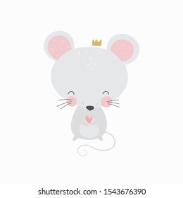 Happy New Year 2020 vector print with cute mouse. Cartoon mouse winter card