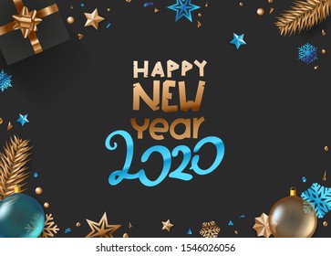 Feliz año nuevo plantilla de tarjeta de saludo vectorial 2020