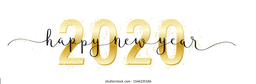 HAPPY NEW YEAR 2020 vector brush calligraphy banner with swashes and confetti