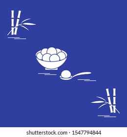 Happy new year 2020. Vector illustration with Chinese holiday treats Tangyuan. Traditional Chinese sweet served at festivals, Chinese New Year. Culture of  China. Design for poster, fabric, print.