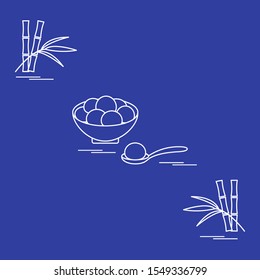 Happy new year 2020. Vector illustration with Chinese holiday treats Tangyuan. Traditional Chinese sweet served at festivals, Chinese New Year. Culture of  China. Design for poster, fabric, print.