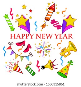 Happy New Year 2020 Vector Icon set. Vector eps.10