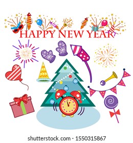 Happy New Year 2020 Vector Icon set. Vector eps.10