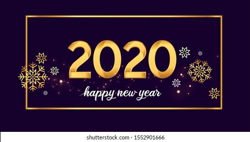Happy new year 2020. Vector illustration design with golden color on square for celebration, on elegant background.