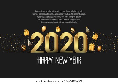 Happy New Year 2020. Vector Design for Background, Wallpaper, Banner, Greeting, Invitation card and Premium  Celebration Event.