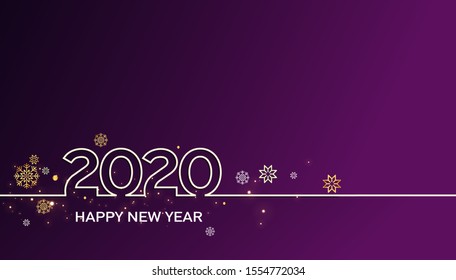 Happy new year 2020. Vector illustration design line style golden color, greeting card or poster template flyer or invitation design. Beautiful luxury holiday background