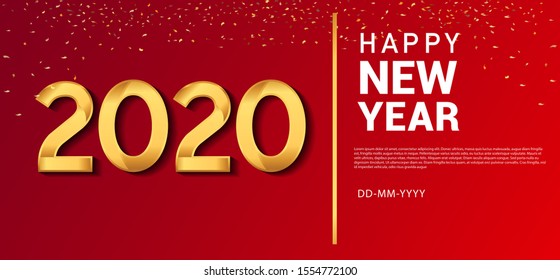 Happy new year 2020. Vector illustration design with golden color with glitter for greeting card, poster template flyer or invitation in red background