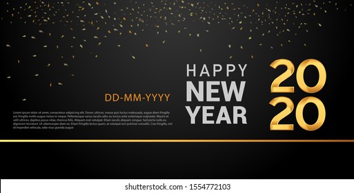 Happy new year 2020. Vector illustration design with golden and silver color with glitter for greeting card. Vector illustration