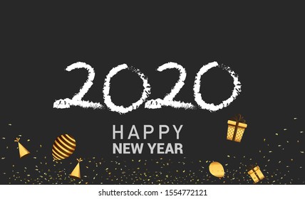 Happy new year 2020. Vector illustration design with golden color and glitter for greeting card. Vector illustration