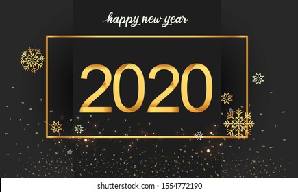 Happy new year 2020. Vector illustration design with golden color on square for celebration, on elegant background.