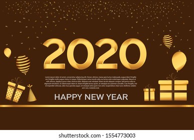 Happy new year 2020. Vector illustration design with golden color with glitter for greeting card. Vector illustration