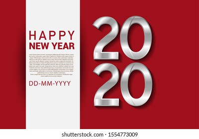 Happy new year 2020. Vector illustration design with silver color with glitter for greeting card, poster template flyer or invitation in red background