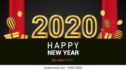 Happy new year 2020. Vector illustration design with golden color with glitter for greeting card. Vector illustration