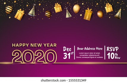 Feliz Año Nuevo 2020. Diseño vectorial para fondo, fondos de pantalla, banner, saludo, tarjeta de invitación y evento de celebración Premium.
